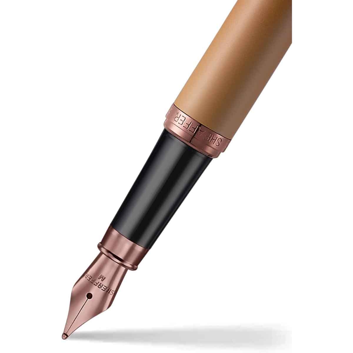 شيفر قلم في إف إم E9428 بني قهوة مع لمسات ذهبية PVD ريشة متوسطة مع محول