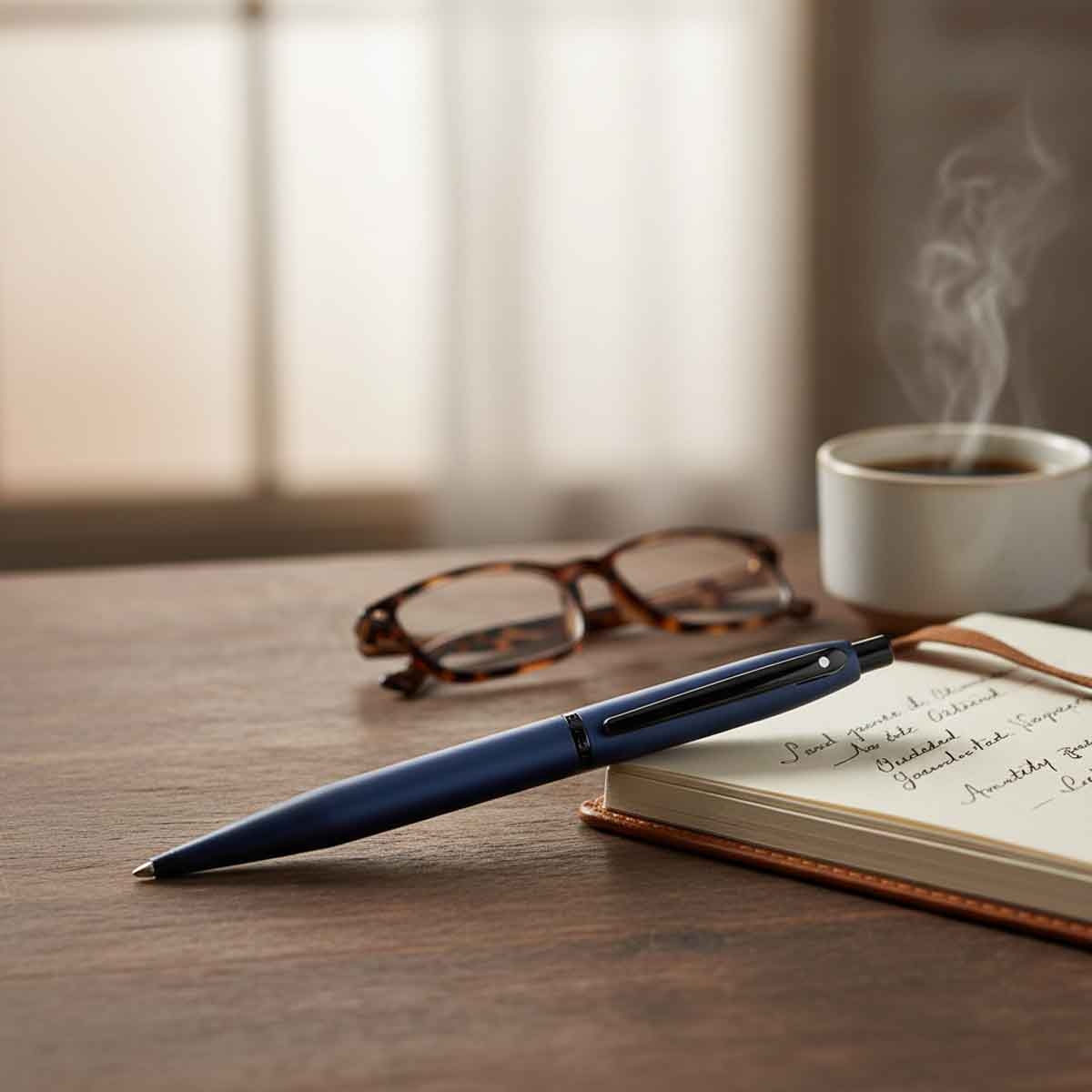 شيفر قلم في إف إم E9429 أزرق مطفي مع حواف سوداء مطفية حبر جاف