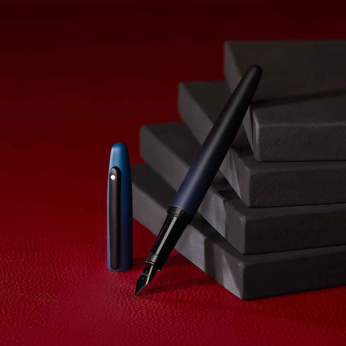 Sheaffer VFM E9429 Matt Blue with Matt Black Trims Fine Nib Fountain Pen with Converter