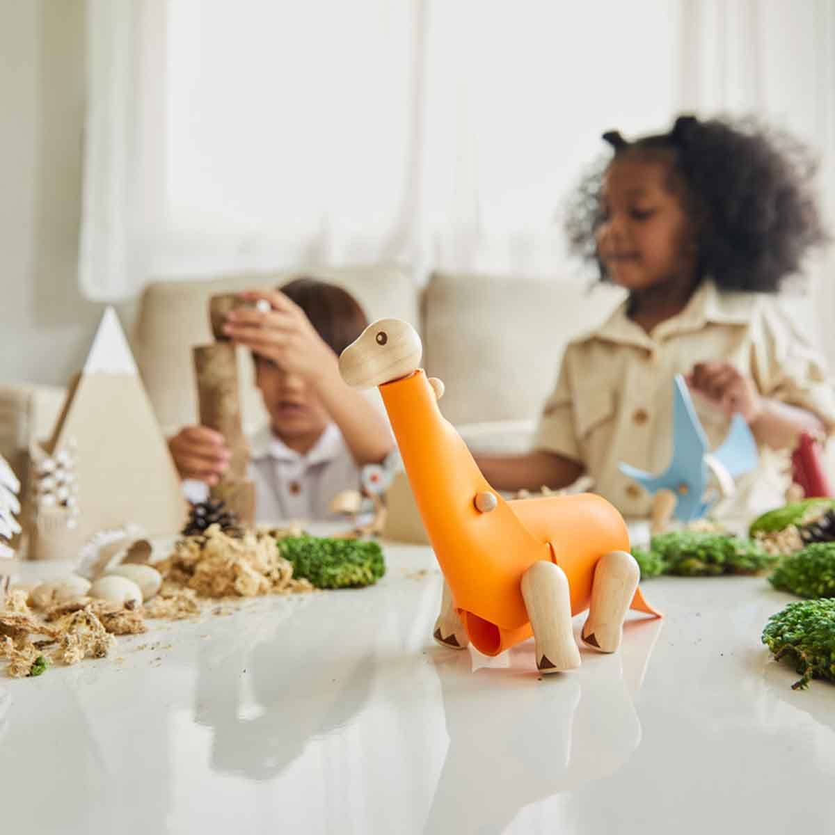 بلان تويز مجسم براشيوسوروس خشبي افعلها بنفسك للجنسين 3 - 4 سنوات