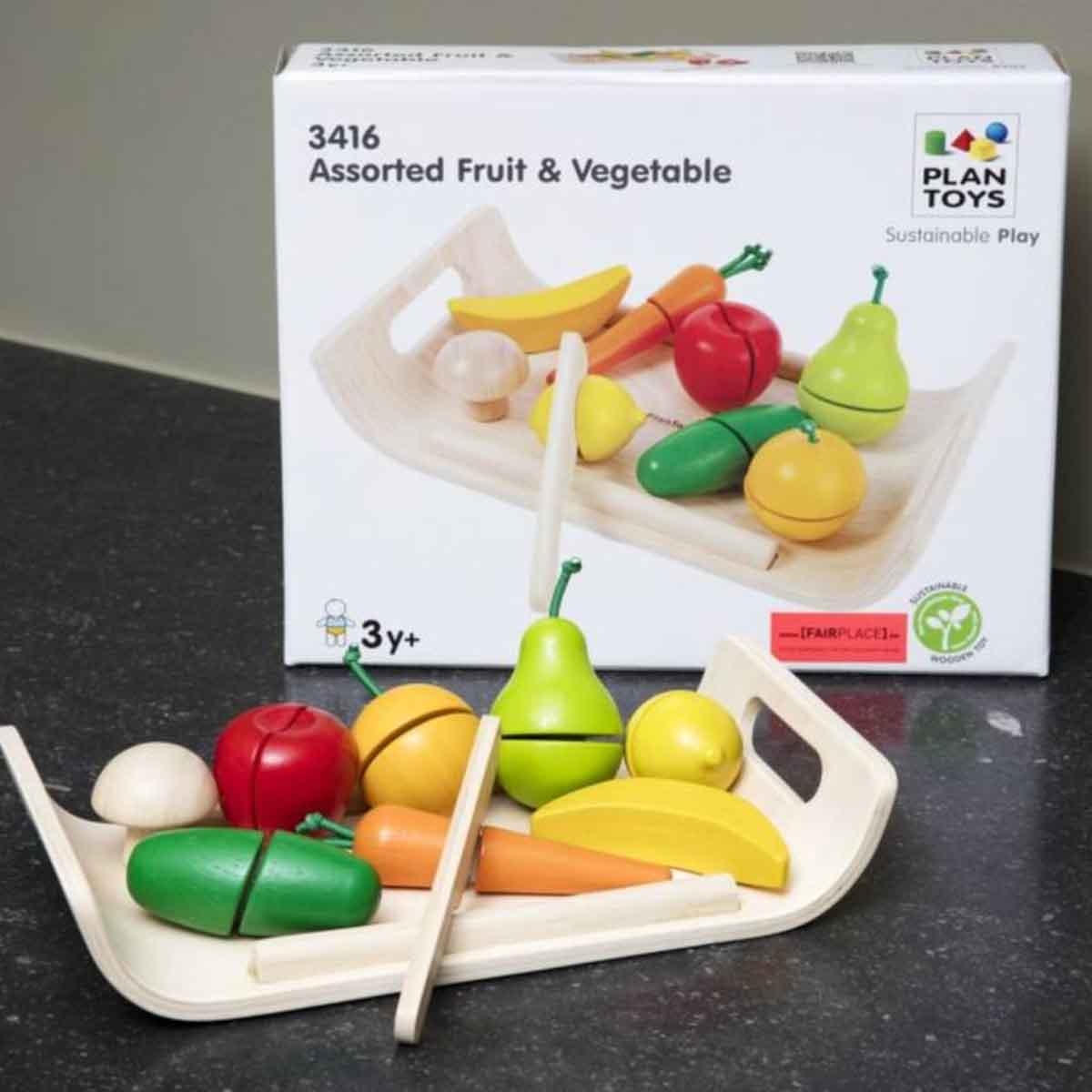 PlanToys Wooden Assorted Fruit & Vegetable Toys Unisex, 3-4 Years