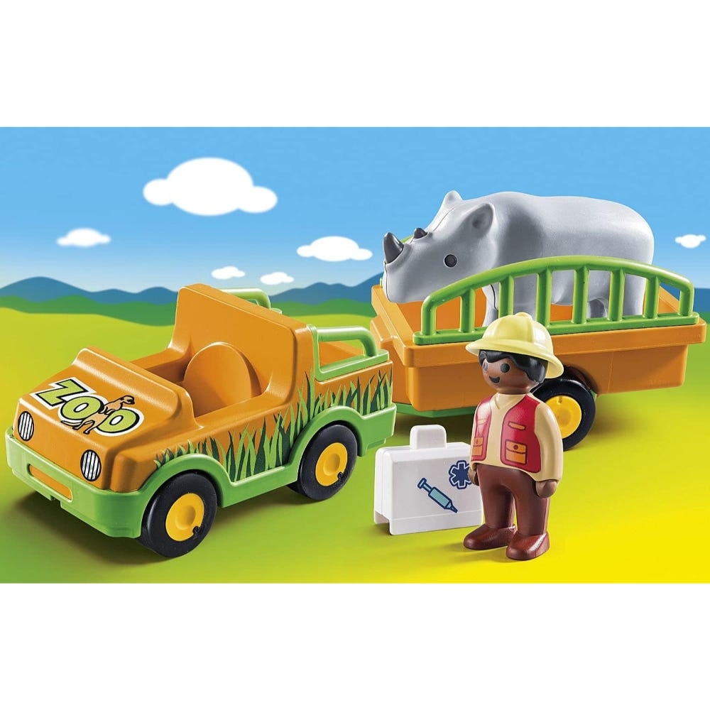 Playmobil 1.2.3 Zoo Vehicle with Rhinoceros Playset Toddler, 0-2 Years