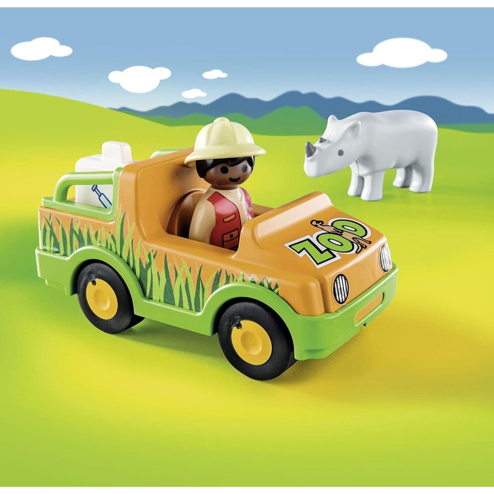 Playmobil 1.2.3 Zoo Vehicle with Rhinoceros Playset Toddler, 0-2 Years