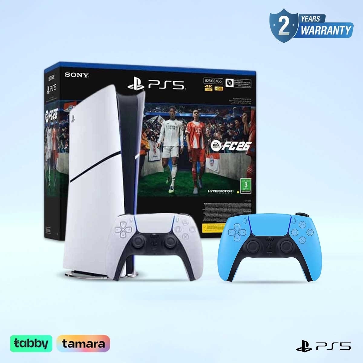 PlayStation 5 Digital Edition Console 825 GB & EA Sports FC26 (KSA Version) Gaming Bundle with DualSense Ice Blue Wireless Controller