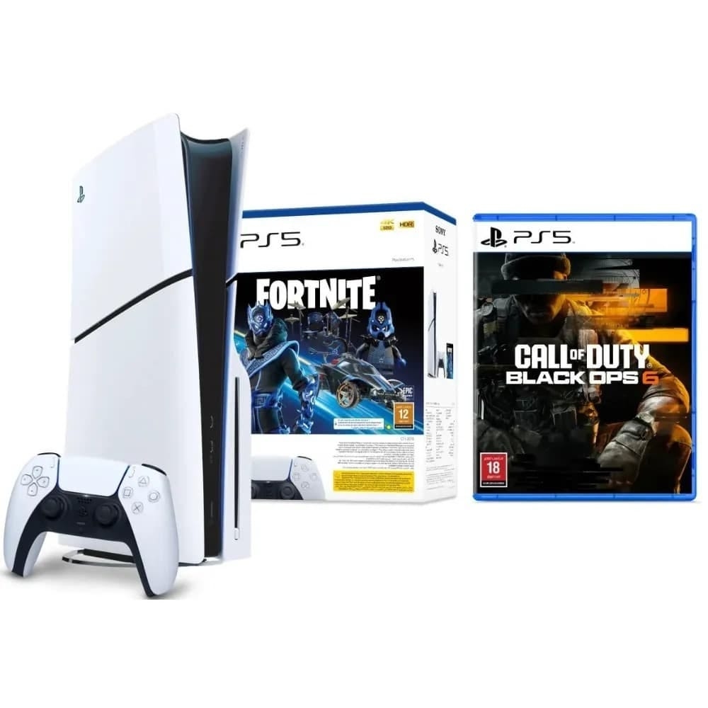 جهاز ألعاب بلاي ستيشن 5 سليم بلو راي مع مجموعة ألعاب فورتنايت كوبالت ستار بقسيمة DLC ولعبة كول اوف ديوتي أوبس 6
