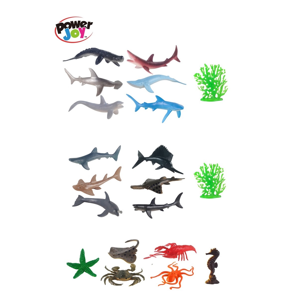 Power Joy Animal Worldz Assorted Sea World Figure Unisex, 3-4 Years, Pack of 6