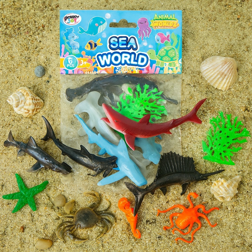Power Joy Animal Worldz Assorted Sea World Figure Unisex, 3-4 Years, Pack of 6