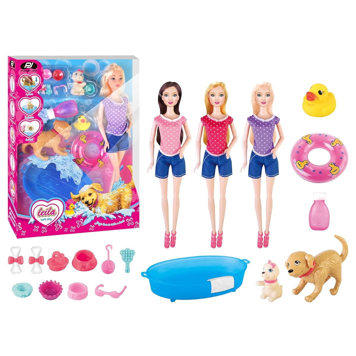 باور جوي ليلى مجموعة دمى أزياء مع كلب الاستحمام للبنات، 3-4 سنوات