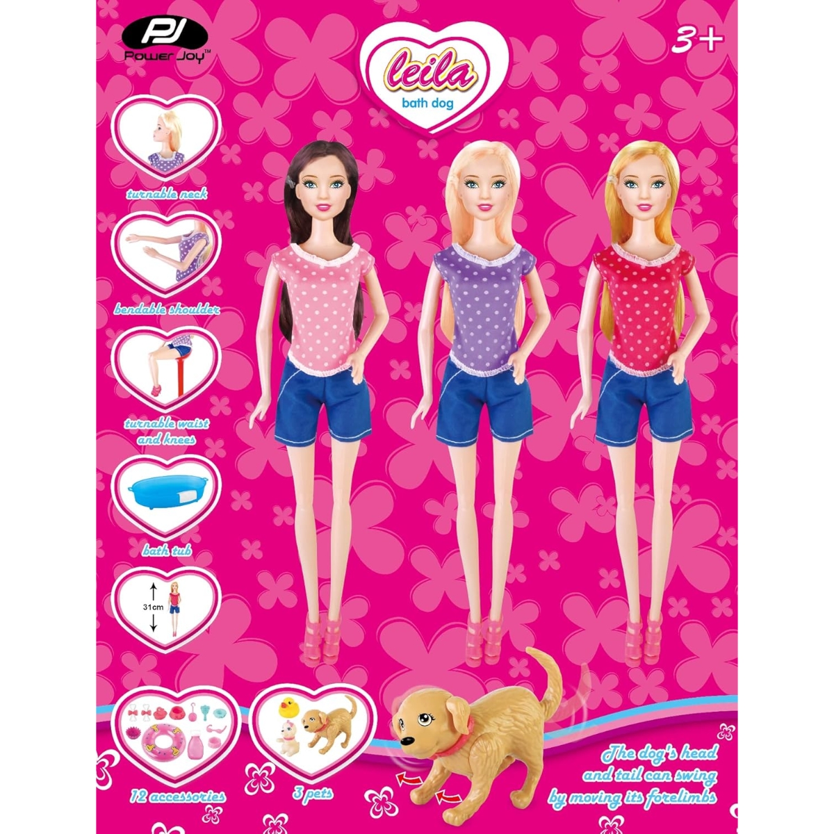 باور جوي ليلى مجموعة دمى أزياء مع كلب الاستحمام للبنات، 3-4 سنوات