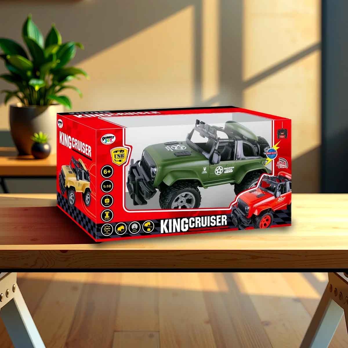 باور جوي مقياس 1:10 سيارة ريموت كنترول كينغ كروزر مع أضواء للأولاد، عمر 5-7 سنوات