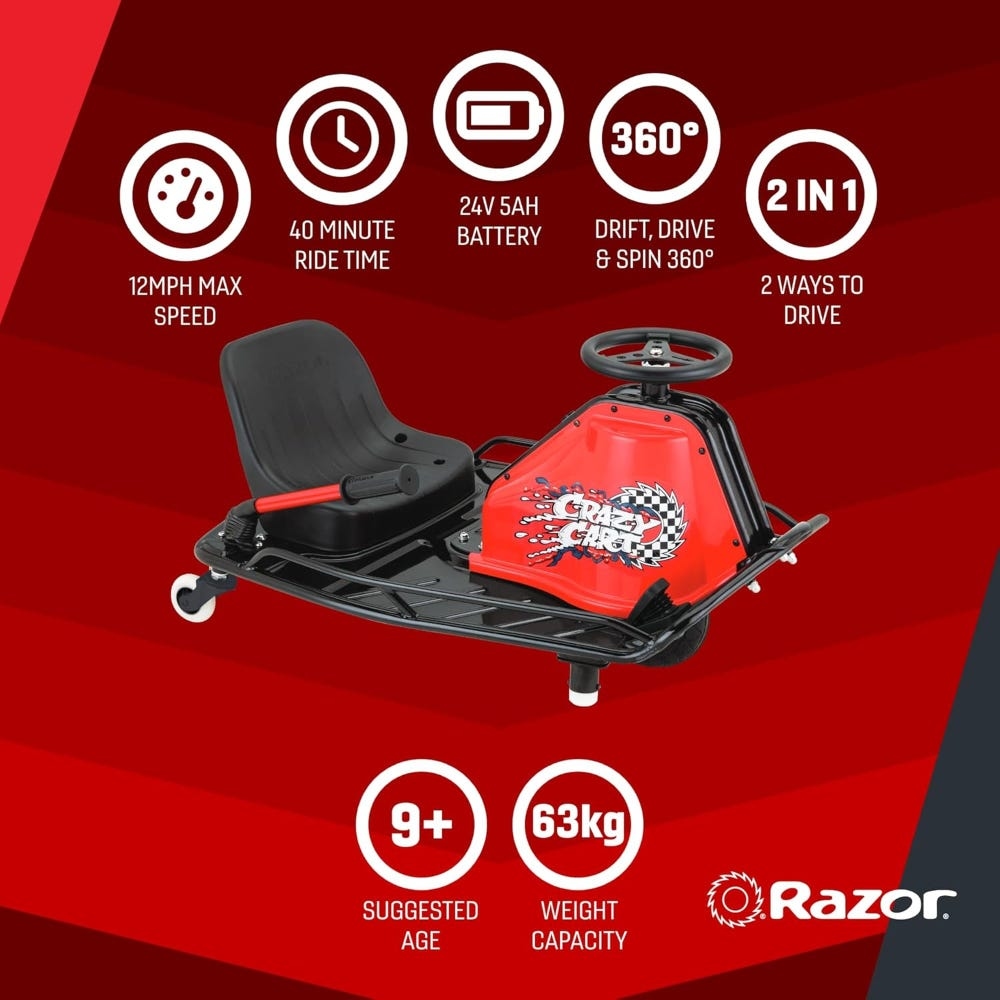 Razor Crazy Cart عربة كارت كهربائية للجنسين، 8-10 سنوات