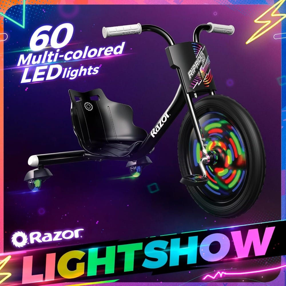 Razor RipRider 360 Lightshow Trike للجنسين، 5-7 سنوات