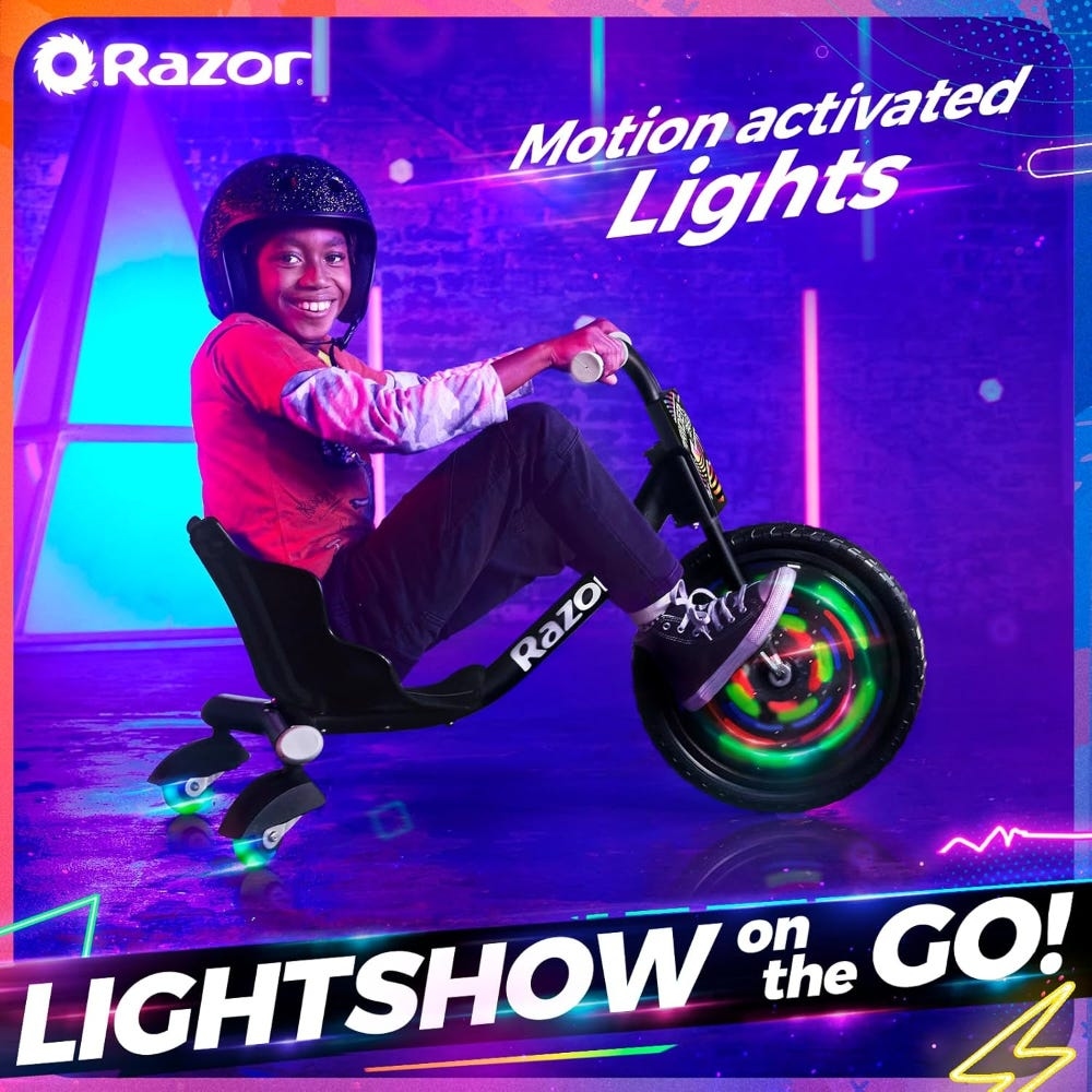Razor RipRider 360 Lightshow Trike للجنسين، 5-7 سنوات