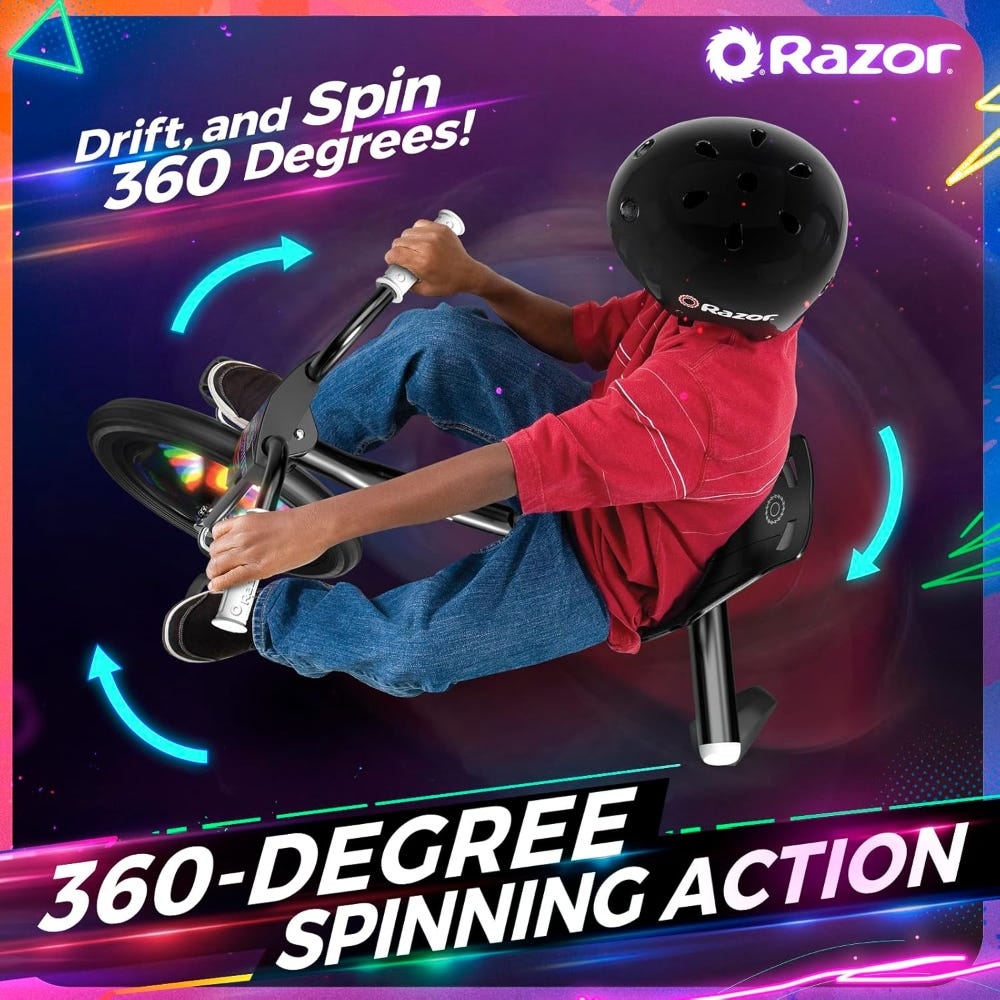 Razor RipRider 360 Lightshow Trike للجنسين، 5-7 سنوات