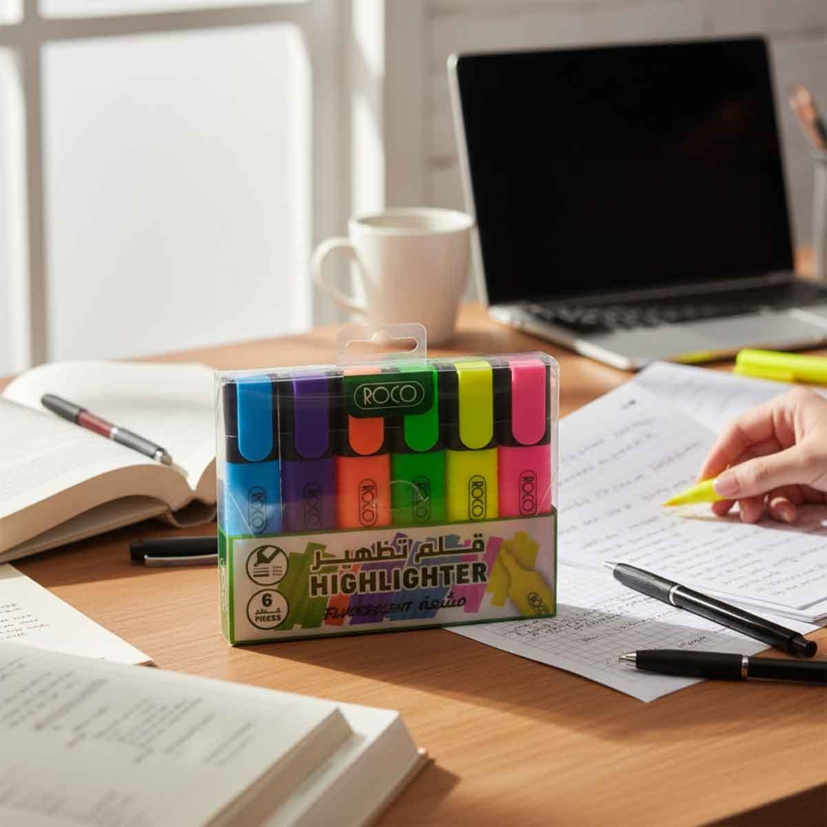 روكو مجموعة أقلام تمييز سن مشطوف 1.2–5ملم ألوان متعددة 6 قطع