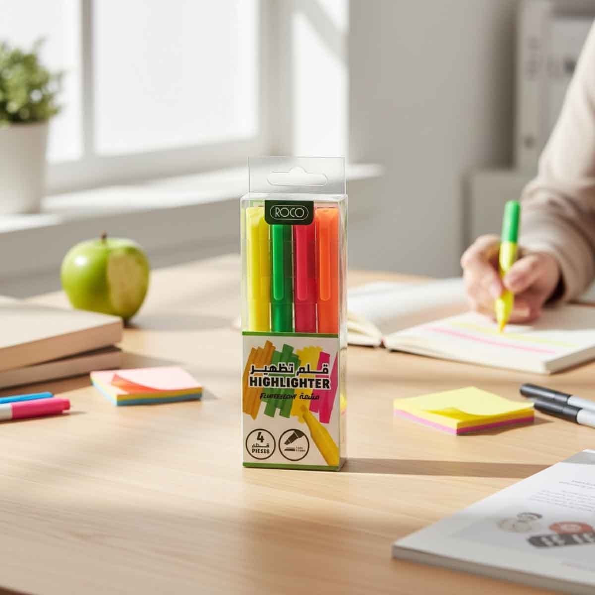 روكو مجموعة أقلام تمييز نحيفة سن مشطوف 1–4ملم ألوان متعددة 4 قطع
