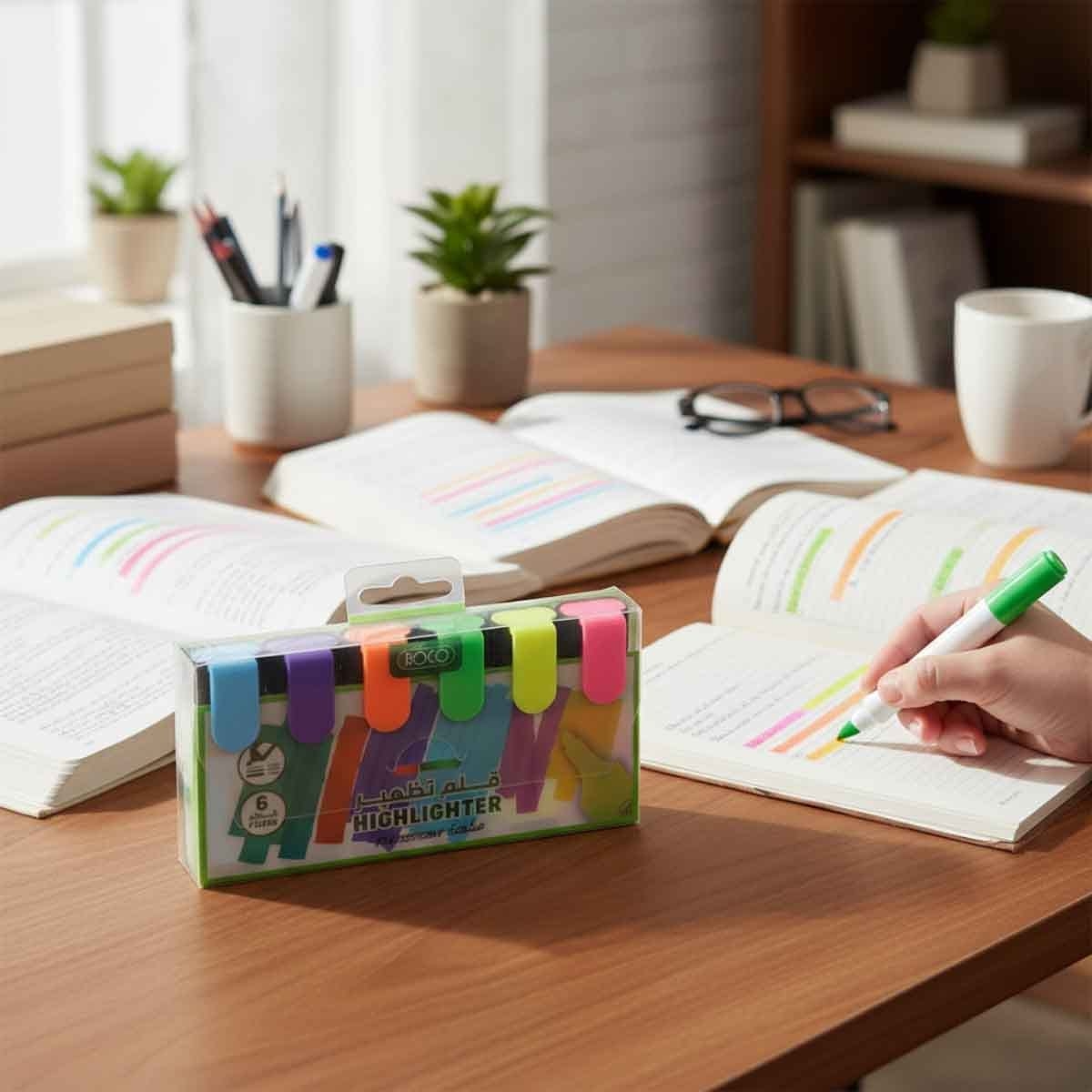 روكو مجموعة أقلام تمييز صغيرة فلورية سن مشطوف 1.2–3ملم عدد 6 قطع