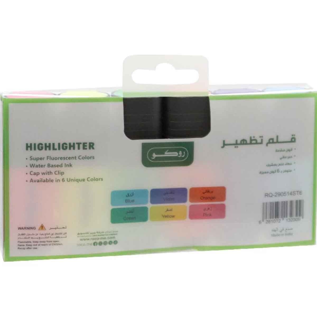 روكو مجموعة أقلام تمييز صغيرة فلورية سن مشطوف 1.2–3ملم عدد 6 قطع