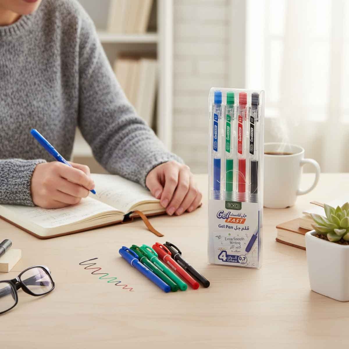 روكو أقلام حبر جاف سن معدني 0.7ملم ألوان متعددة مجموعة 4 قطع