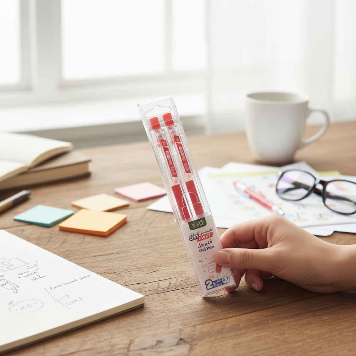 روكو أقلام حبر جاف سن معدني أحمر 0.7ملم مجموعة 2 قطعة