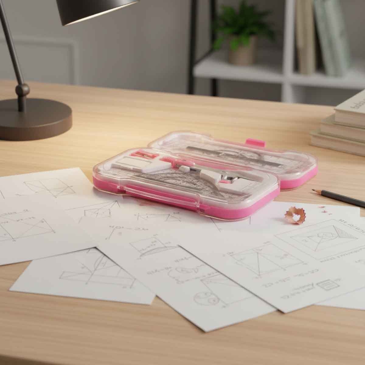 روكو مجموعة أدوات هندسية بلاستيك وردية 8 قطع