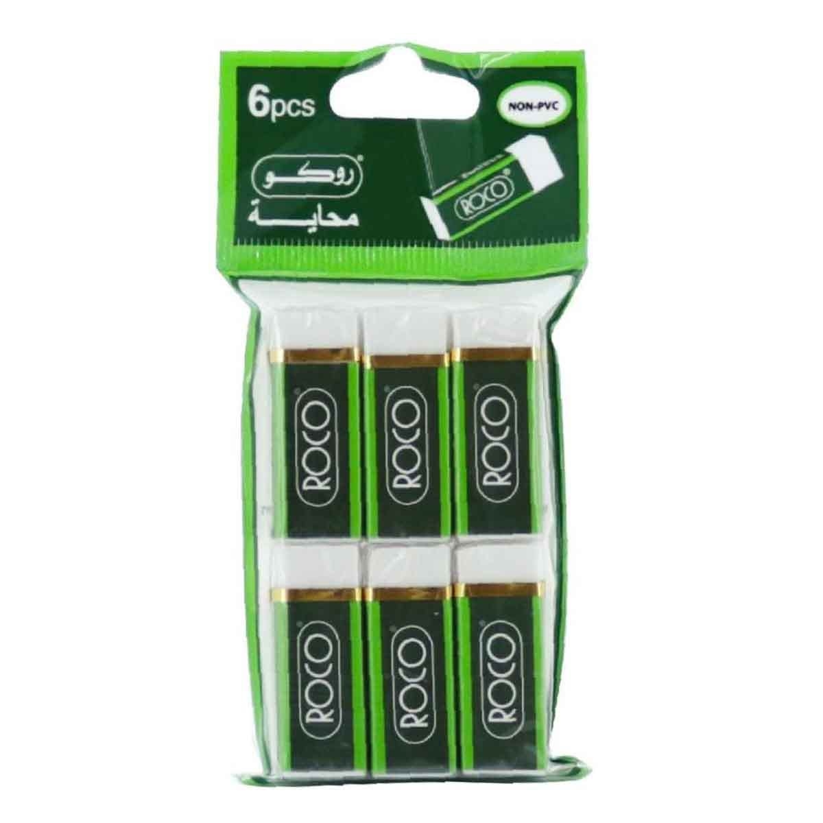 Roco RQ-28823A White 6-Piece Plastic Eraser Set