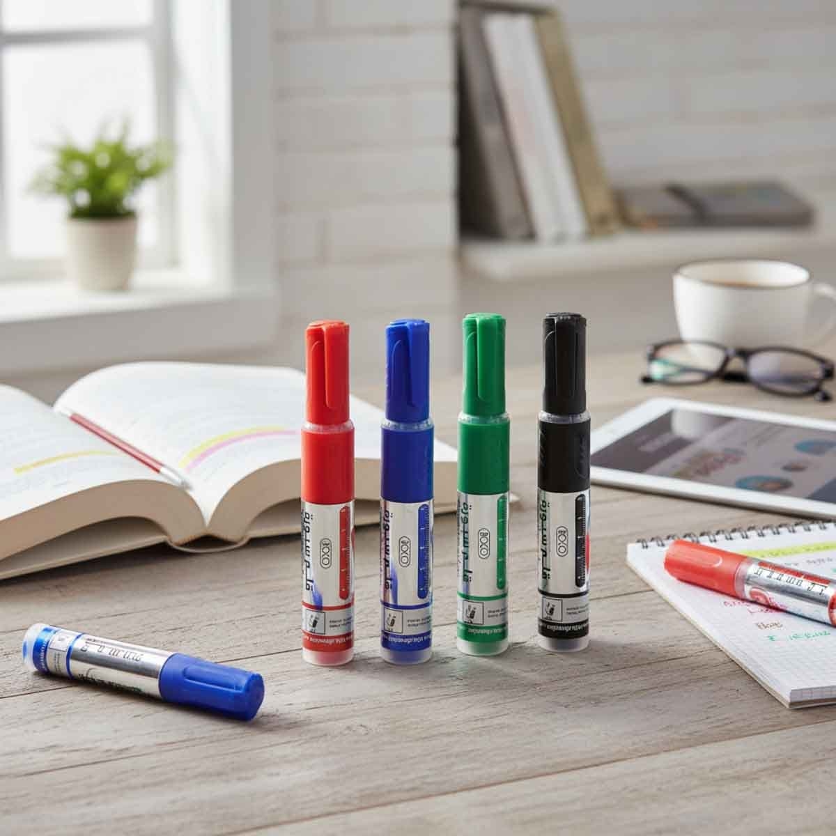 روكو أقلام سبورة سن مشطوف 2–6 ملم مع مضخة حبر مجموعة 4 قطع