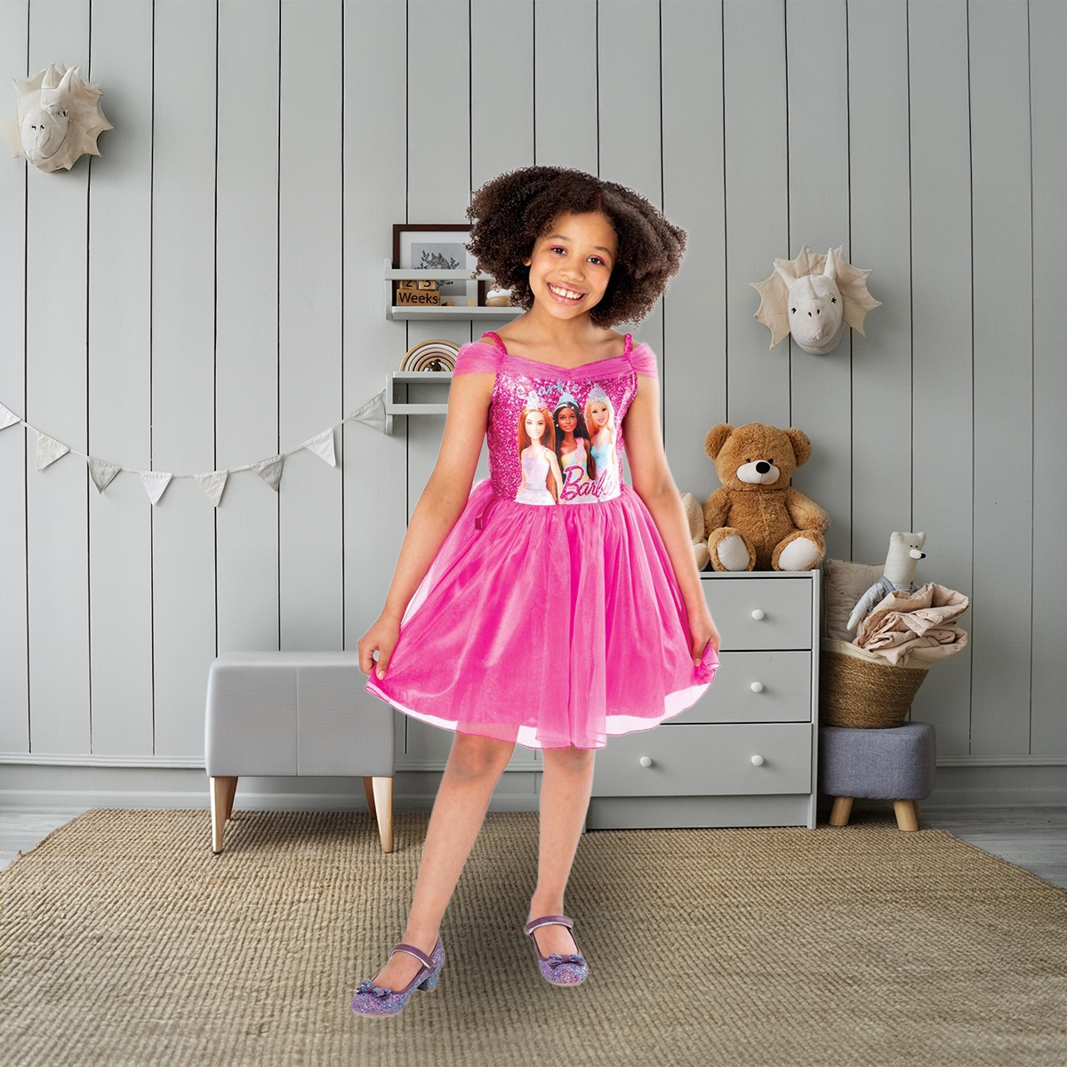 روبيز فستان باربي آند فريندز التنكري مقاس S للبنات 5-7 سنوات