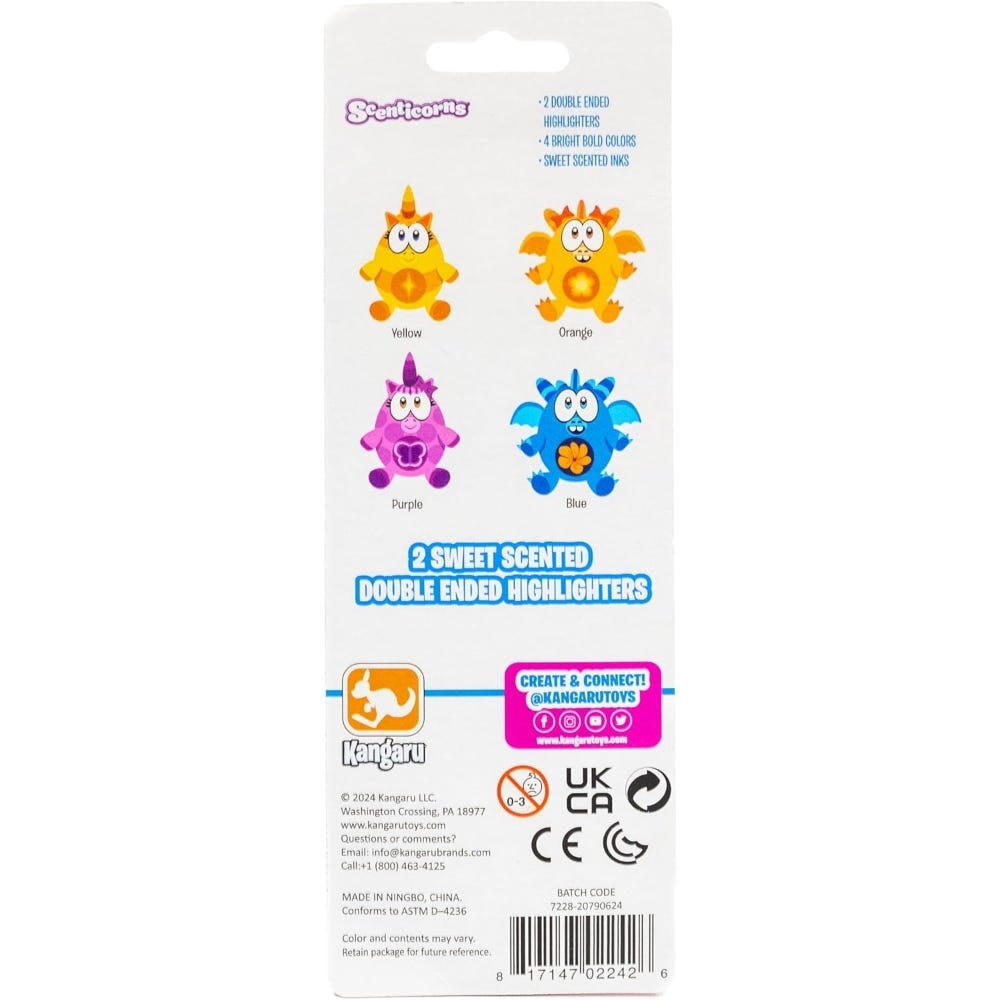 Scenticorns أقلام تمييز معطرة ذات طرفين متنوعة للجنسين، 3-4 سنوات، عبوة من 2