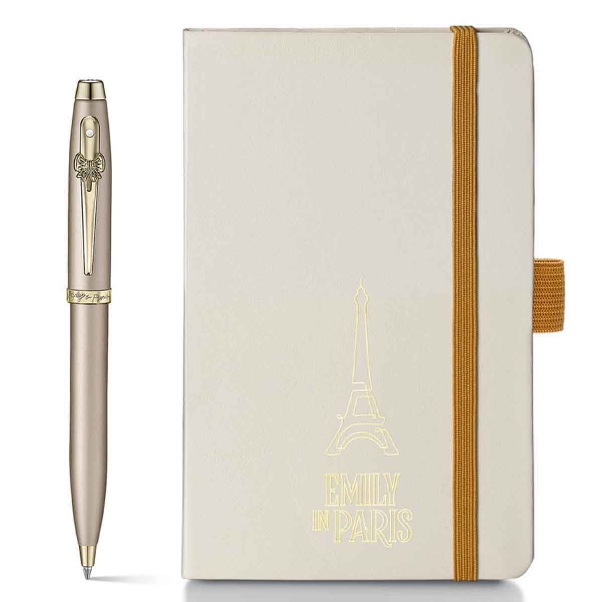 Sheaffer EIP 100 9377 Champagne Gold Ballpoint Pen & Hardbound Small Notebook Gift Set