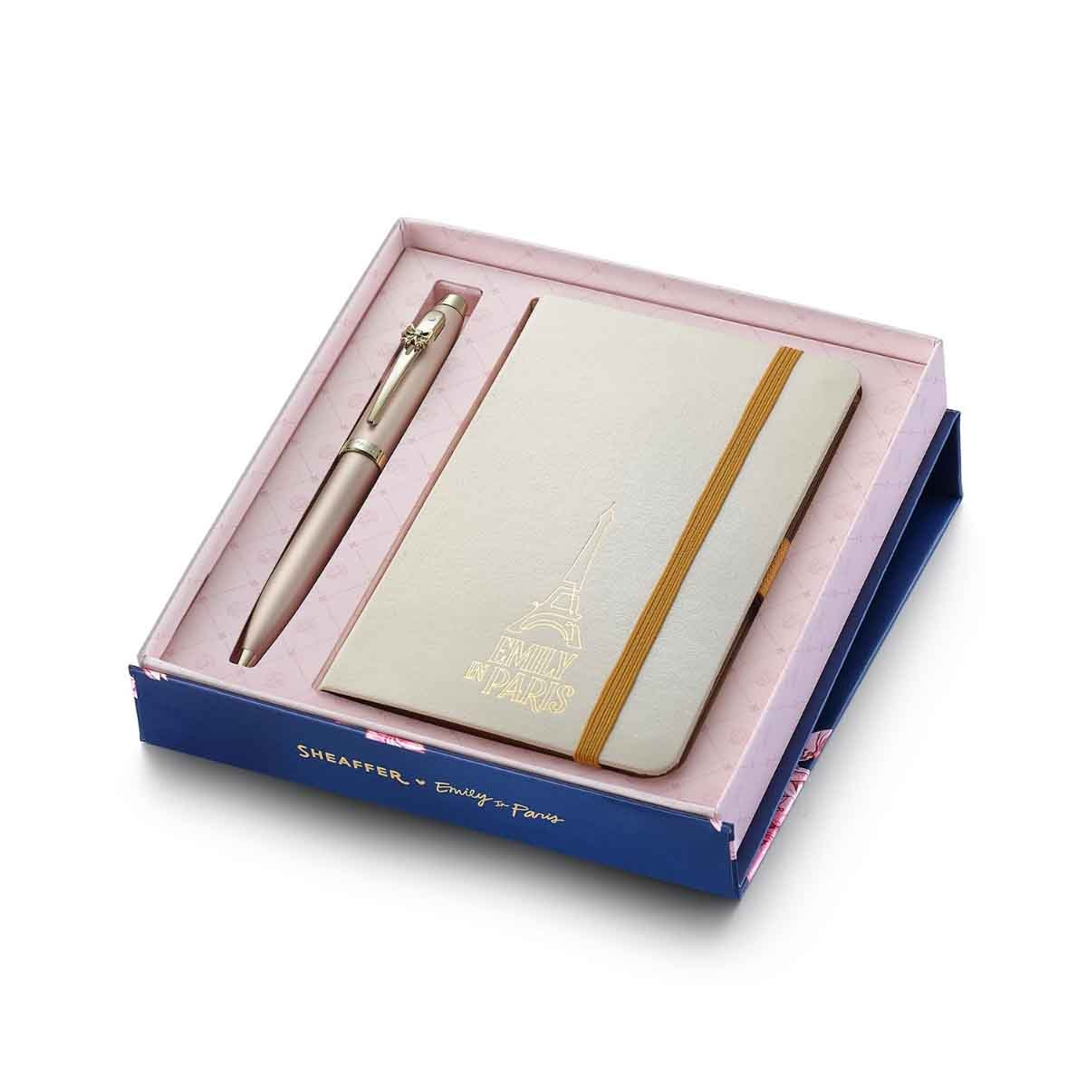 Sheaffer EIP 100 9377 Champagne Gold Ballpoint Pen & Hardbound Small Notebook Gift Set