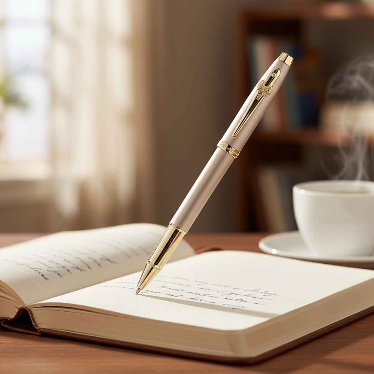 شيفر إي آي بي 100 9377 قلم رولر بلون الشمبانيا الذهبي مع حليات باللون نفسه وزخرفة مشبك بشكل ربطة