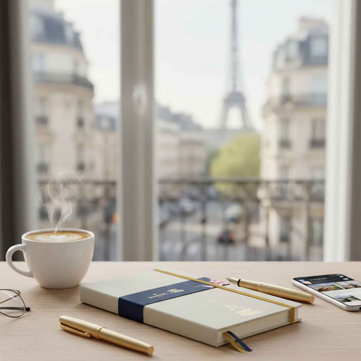 شيفر إي آي بي دفتر متوسط 90 جم مناسب للحبر بلون البيج بنقش برج إيفل البارز