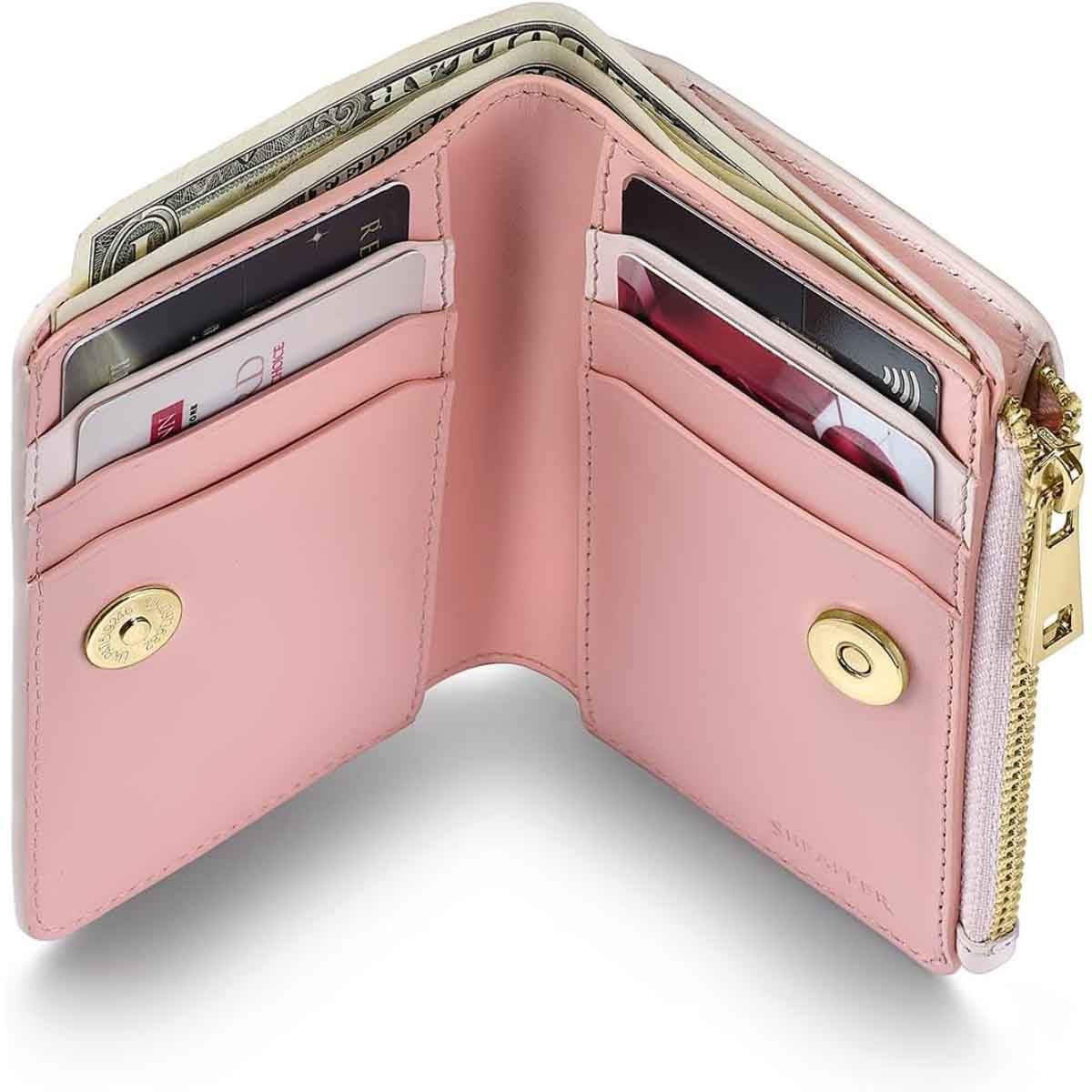 شيفر إي آي بي محفظة عملات بسحاب من الجلد الطبيعي الكامل باللون الوردي