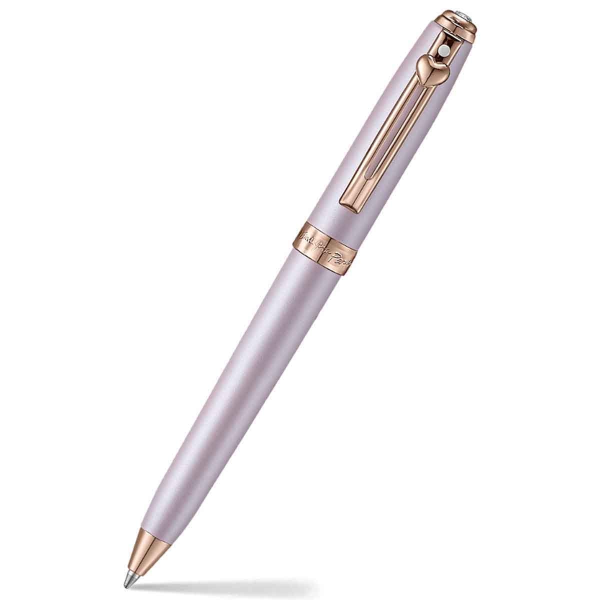 شيفر إي آي بي بريلود ميني 9810 قلم حبر جاف بالوردي الباستيل مع حليات PVD ذهبية وردية وزخرفة قلب وحجر سواروفسكي