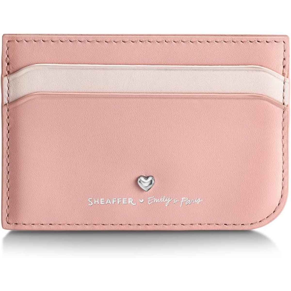 شيفر إي آي بي سنتينل 321 قلم حبر جاف بلون وردي مطفي مع حافظة بطاقات ائتمان من الجلد الطبيعي الكامل – طقم هدايا