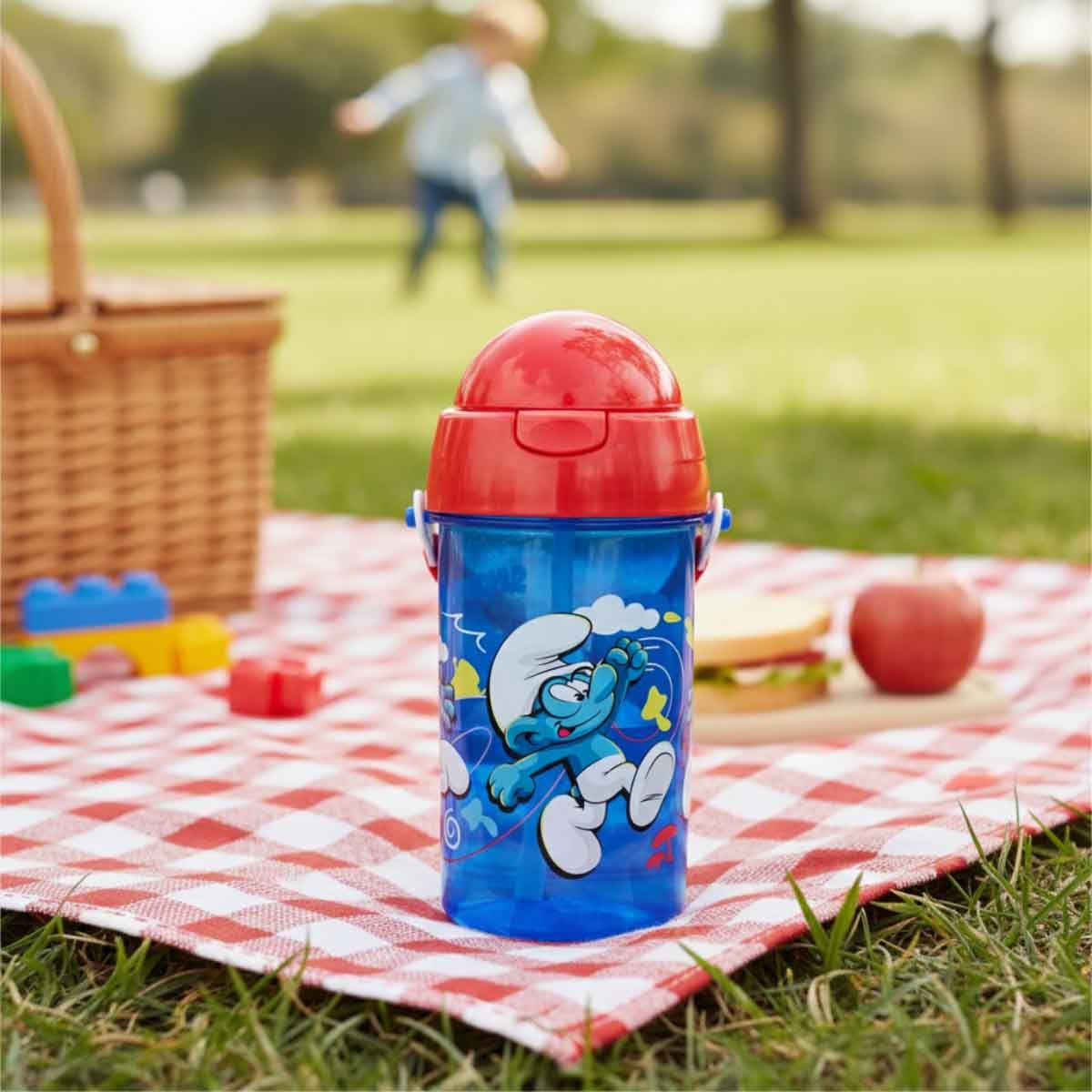 سمورفس زجاجة ماء بغطاء شفاطة منبثق