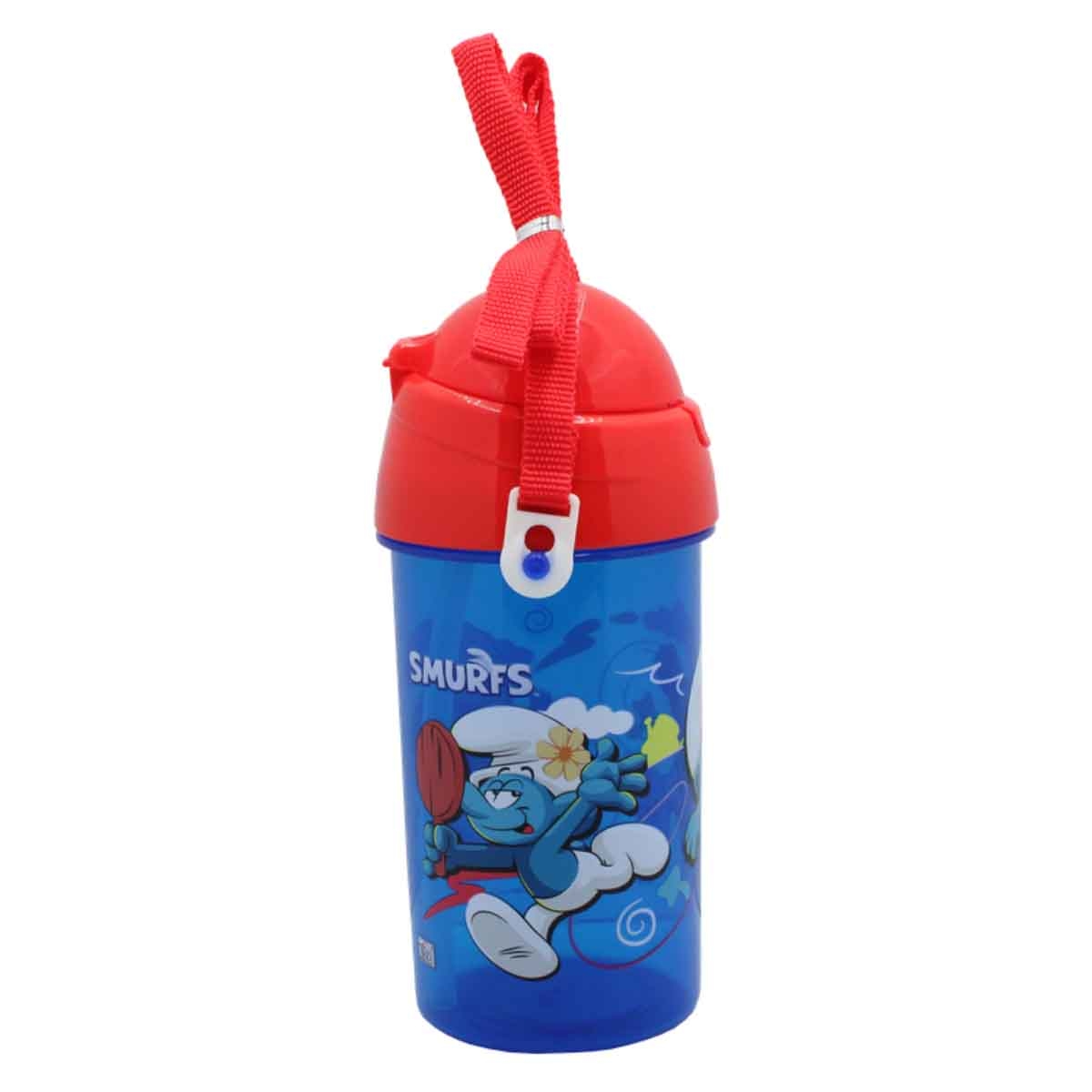 سمورفس زجاجة ماء بغطاء شفاطة منبثق