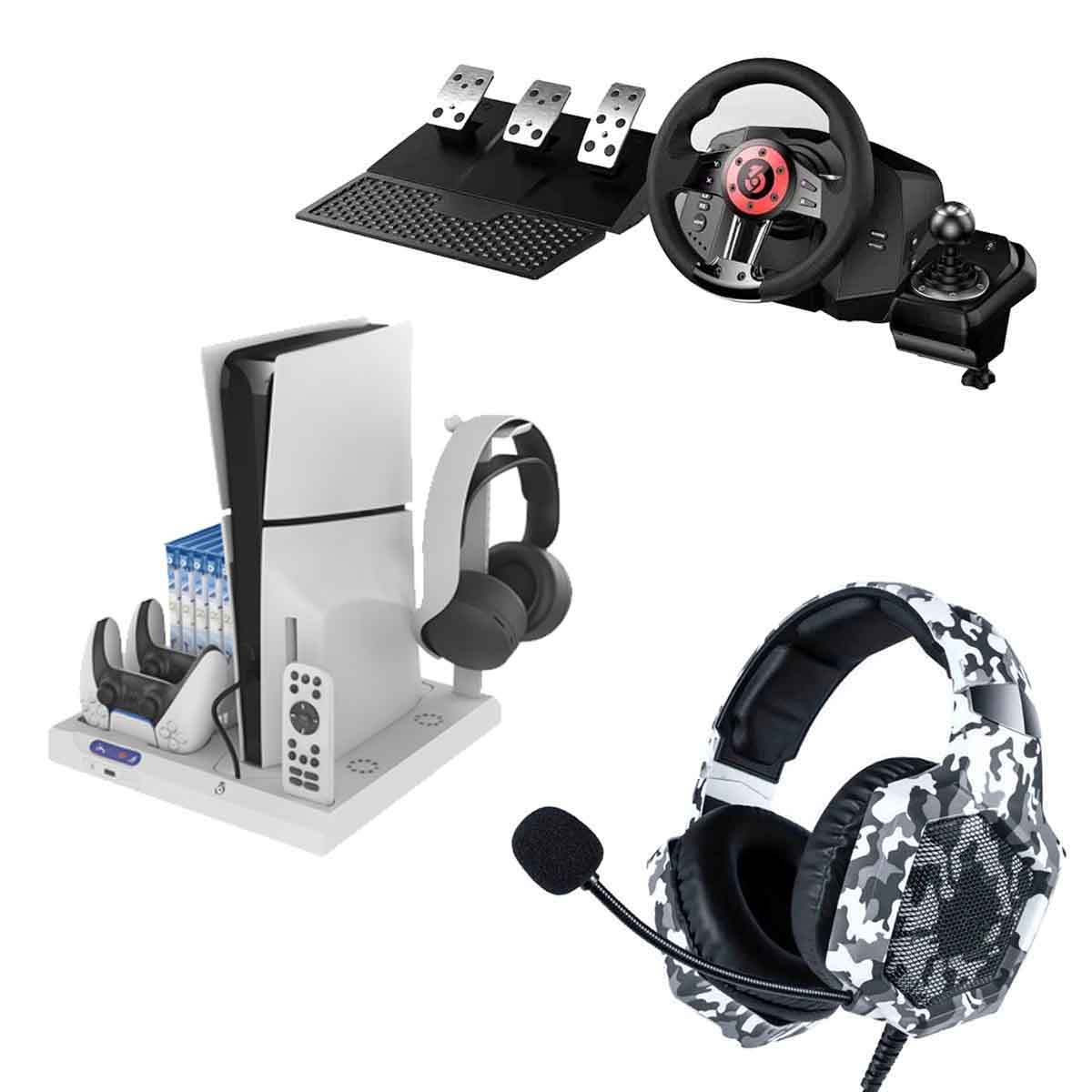 ثري سيكس ناين حامل عمودي نحيف لجهاز بلاي ستيشن 5 مع مجموعة عجلة قيادة ألعاب ثري سيكس ناين تورك وسويتش وسماعة ألعاب