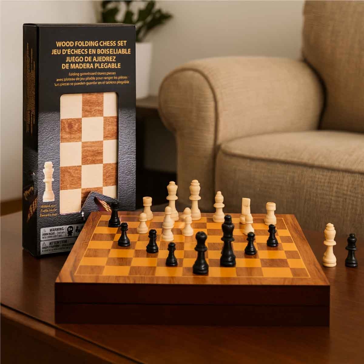 سبن ماستر مجموعة شطرنج خشبية قابلة للطي للأولاد والبنات عمر 5-7 سنوات