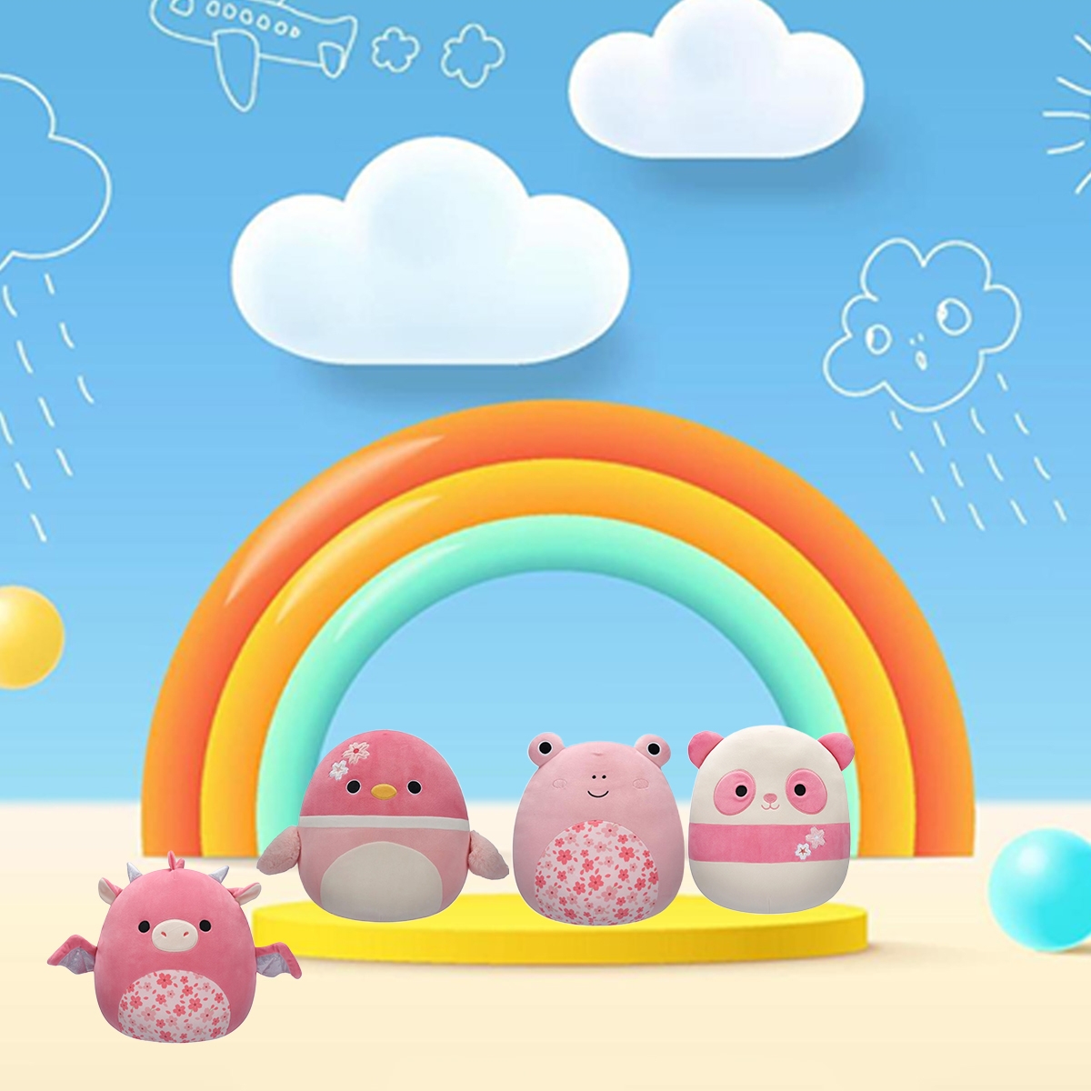 سكويشمالوز لعبة محشوة 12 إنش، ساكورا متنوعة، للجنسين، من عمر 3 إلى 4 سنوات