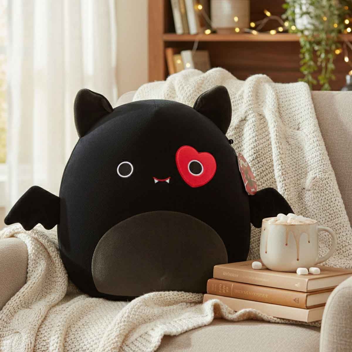 Squishmallows 16″ Emily - Black Bat with Heart Eyepatch Large Plush Toy Unisex, 3-4 Years