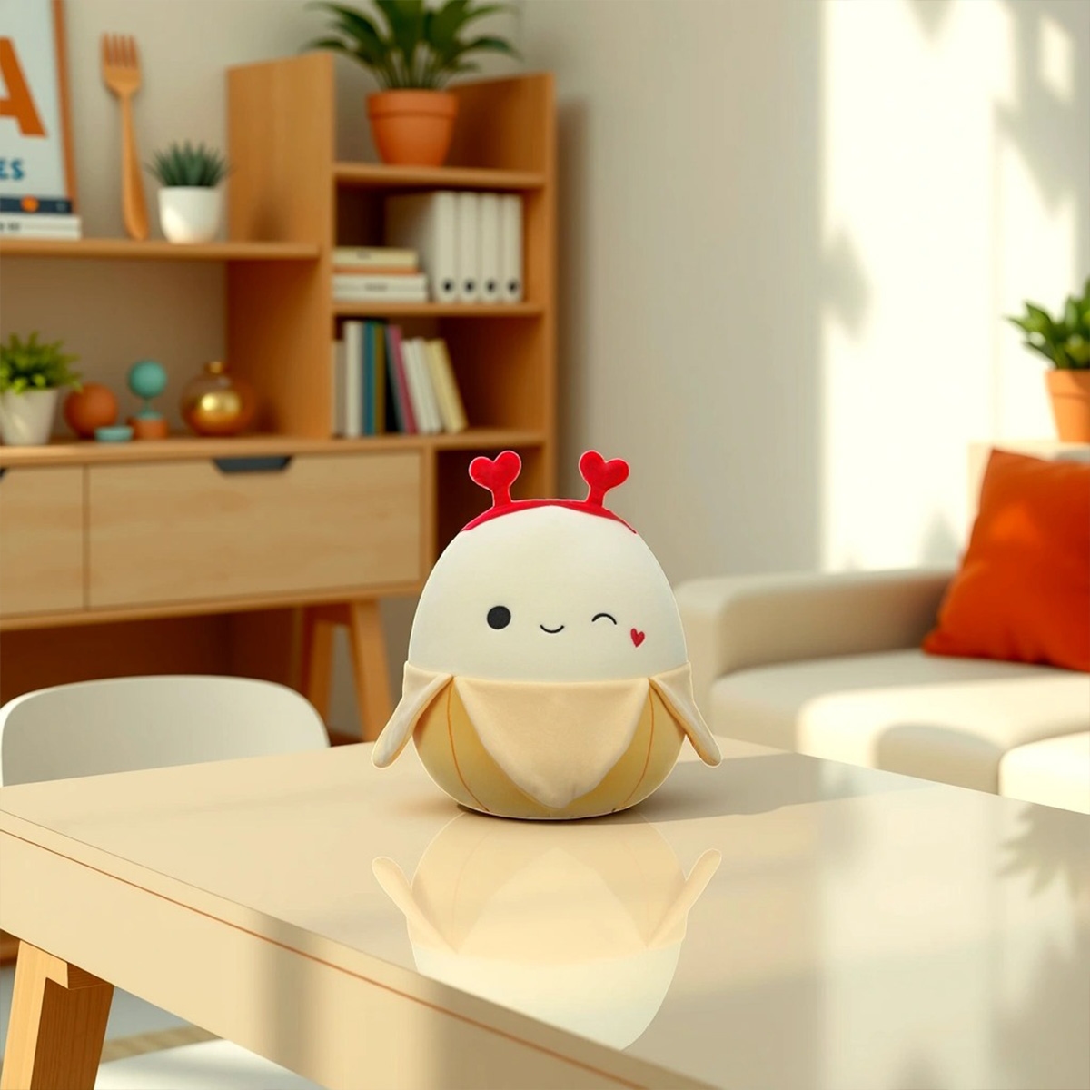 سكويشمالوز لعبة محشوة كبيرة 16 إنش جوني - موزة صفراء تغمز مع طوق قلب، للجنسين، من عمر 3 إلى 4 سنوات