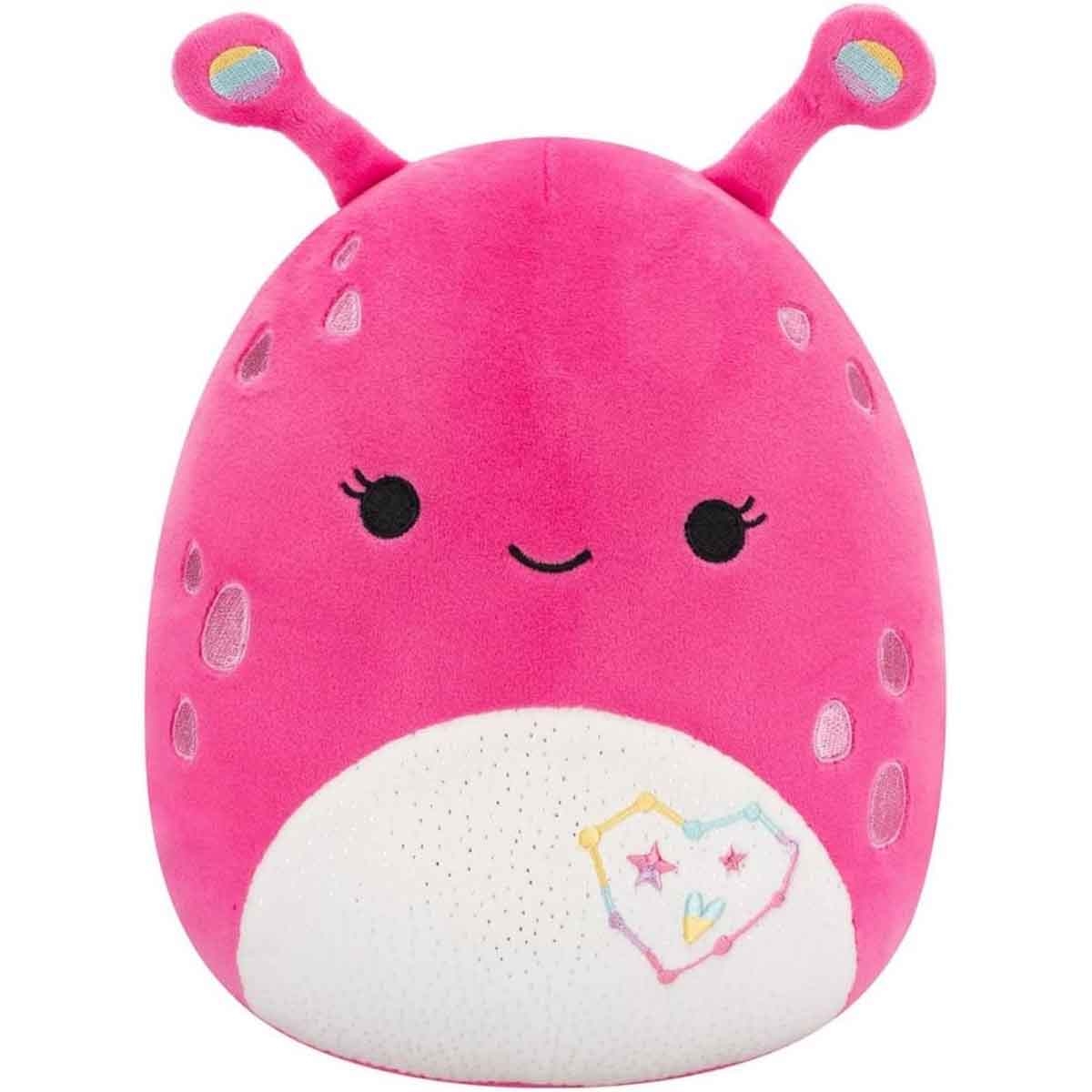 سكويشميلوز لعبة محشوة فروولين الفضائي الوردي 7.5 إنش ببطن لامع أبيض وتشكيلة نجوم قلوب للجنسين، 3-4 سنوات