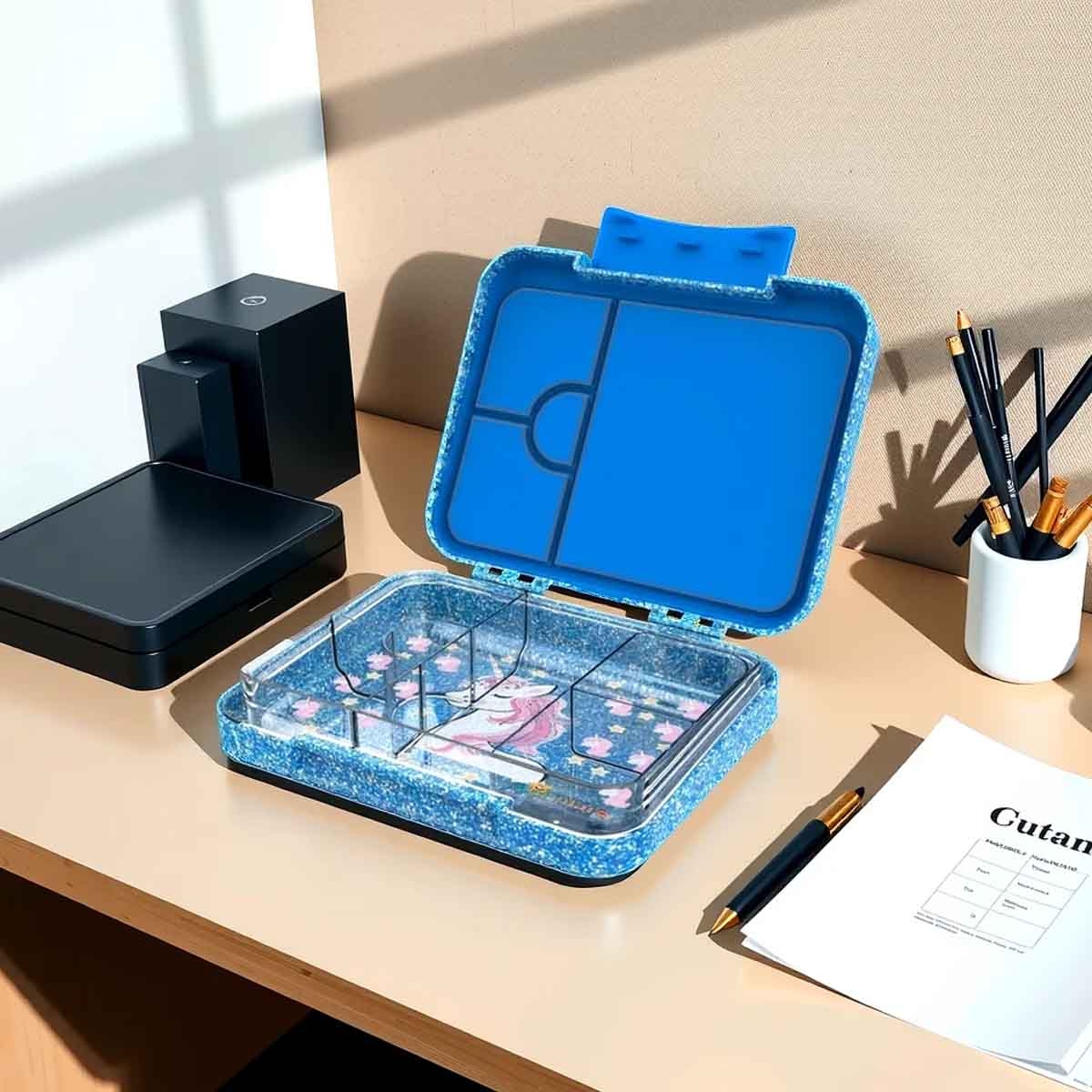 ستارمارز صندوق غداء بنتو لامع بتصميم وحيد القرن سعة 1195 مل موديل F5-G10042024BLU للجنسين، من 3 إلى 4 سنوات