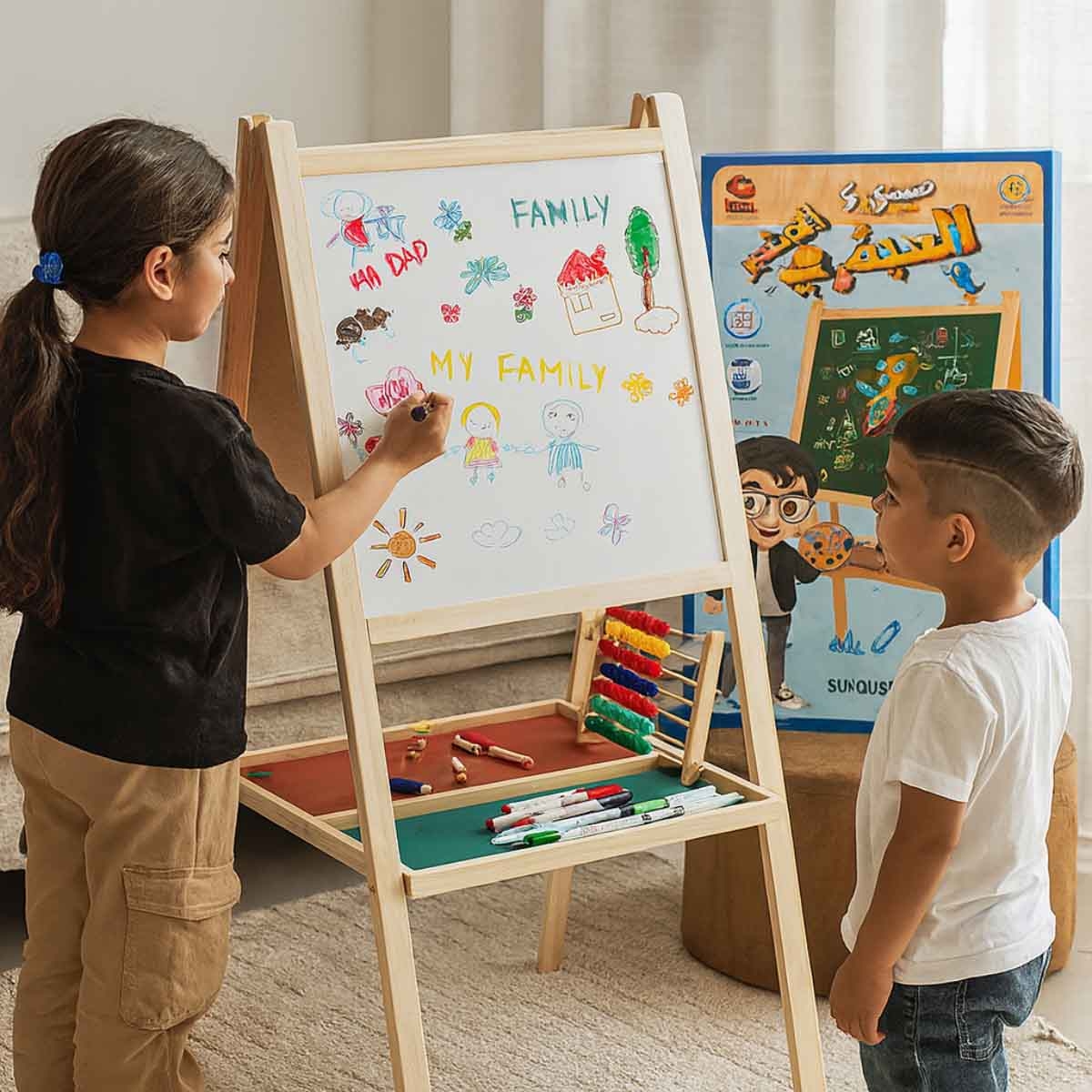 سندس عبقري صغير سبورة مغناطيسية كبيرة مع حامل خشبي