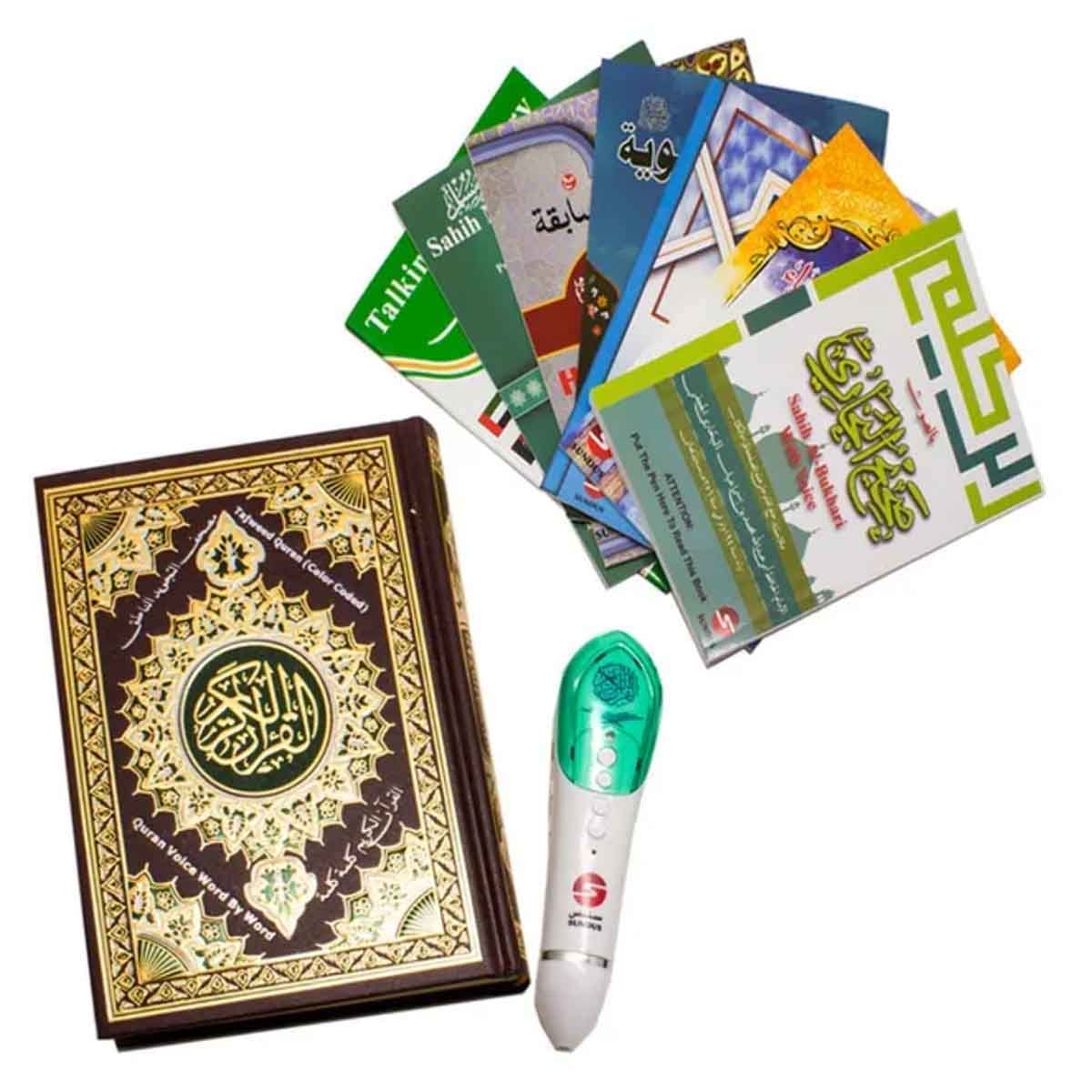 Sundus Koushou Memory Foam Assorted Prayer Mat with Quran Stand, Quran with Read Pen & Book Bundle