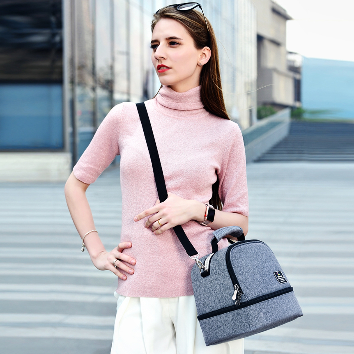 Sunveno Grey Insulated Bottle/Lunch Bag Unisex, 13+ Years