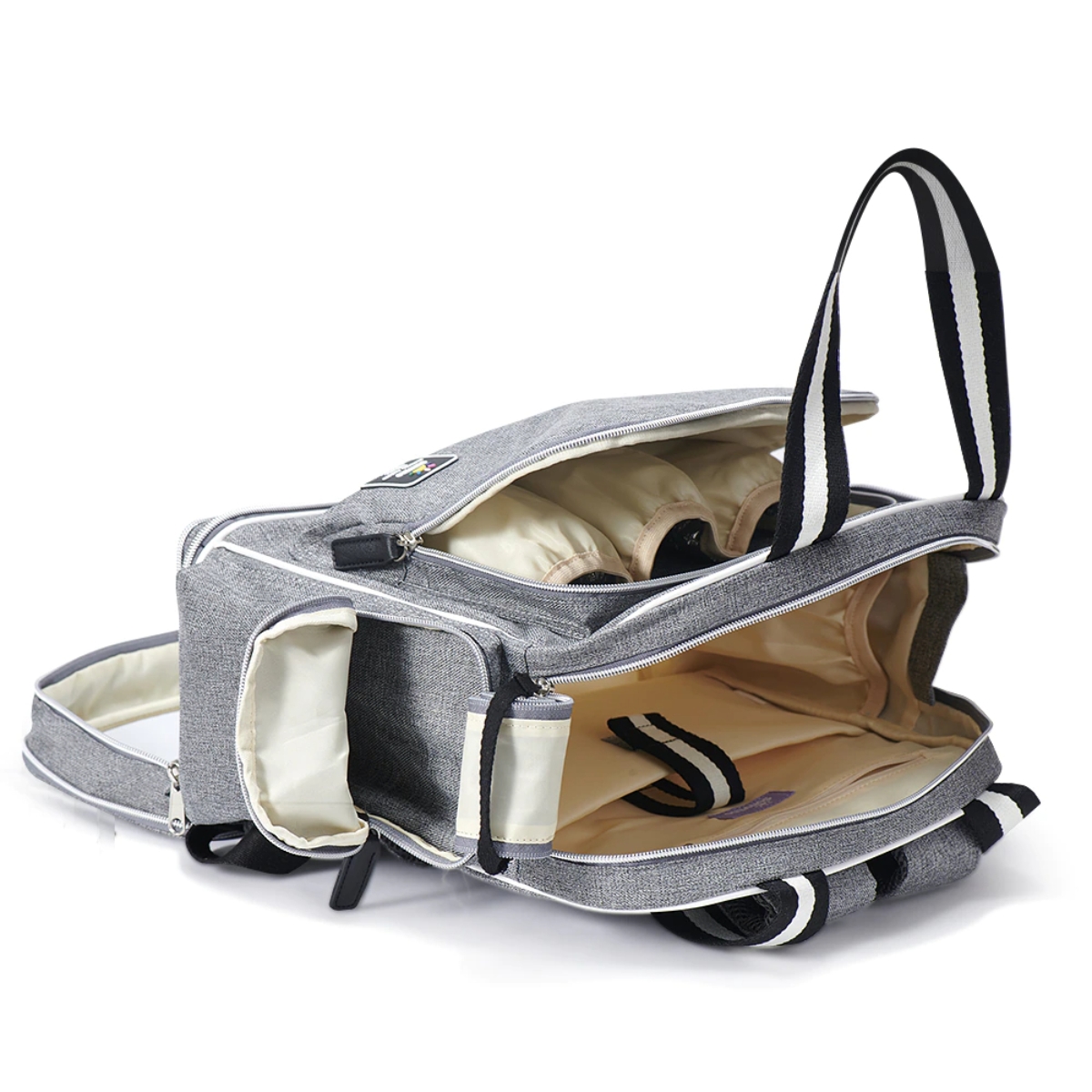 صنفينو حقيبة حفاضات أمومة سيغنتشر باللون الرمادي مع خطافات عربة للأطفال