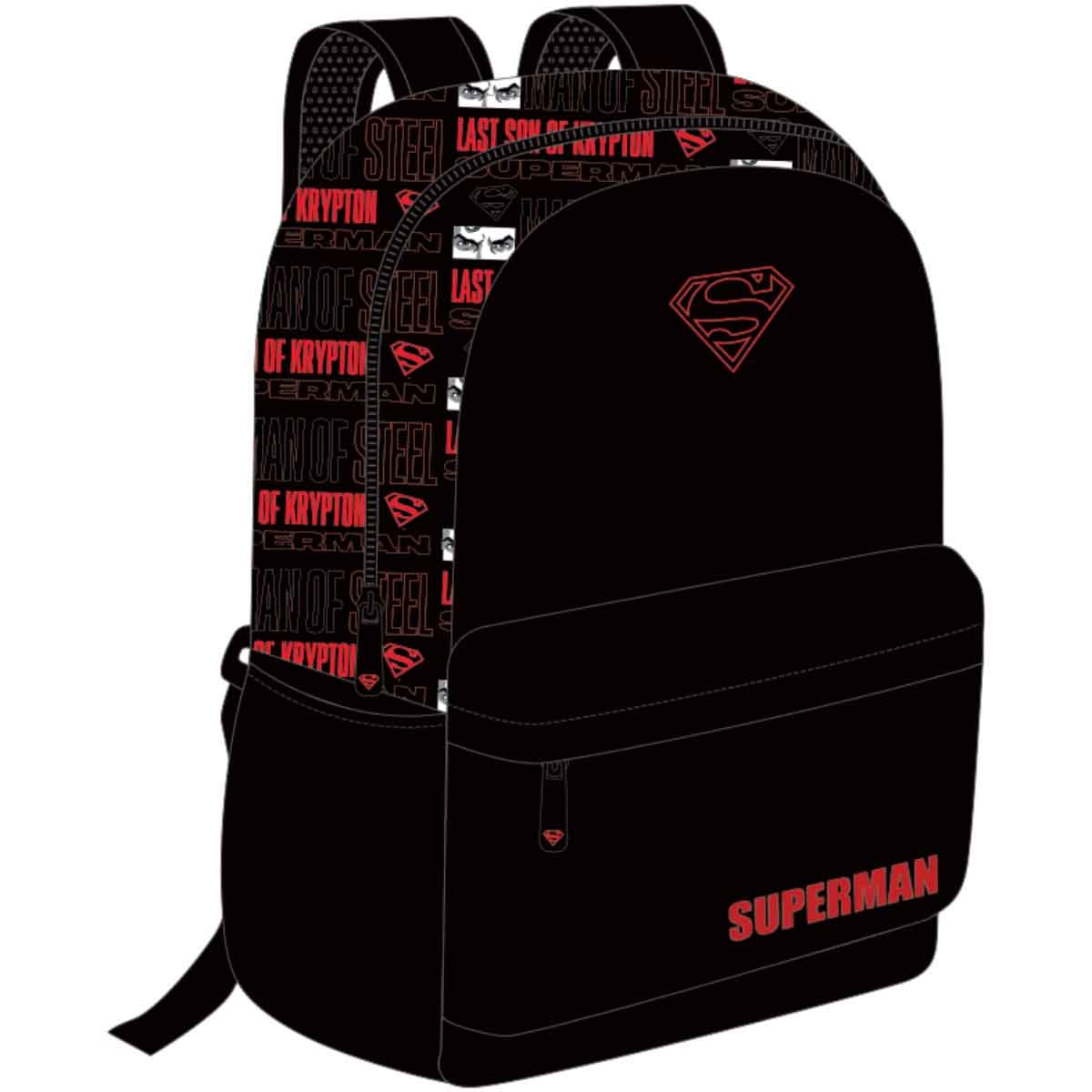 دي سي سوبرمان مجموعة حقيبة ظهر 4 في 1 مع حقيبة غداء معزولة ومقلمة وزجاجة ماء